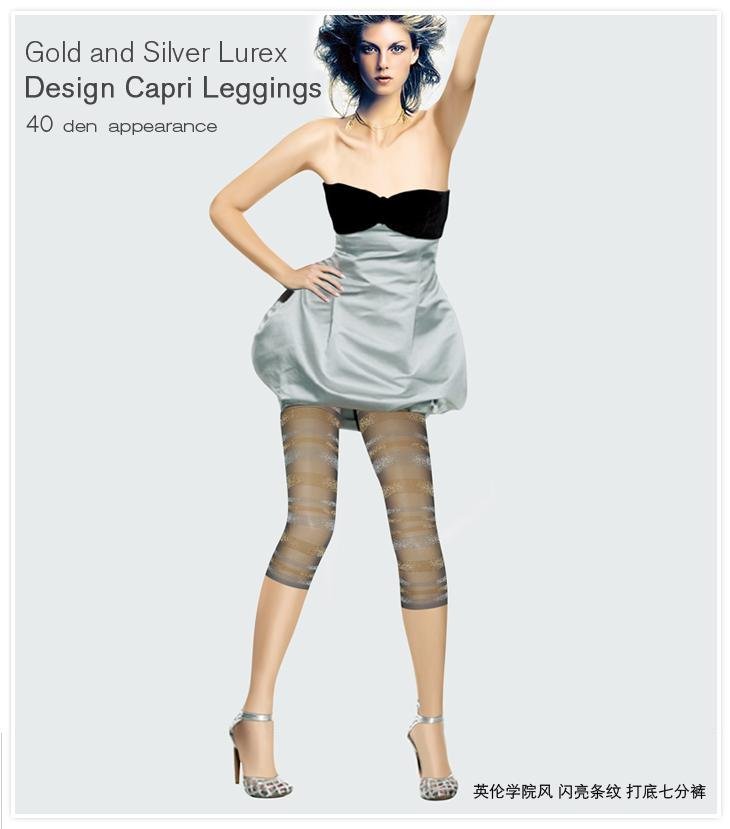 Free shipping Ladies leggings,40Denier,Sliver Lurex design capri leggings,seamless leggings.elegant Tights.MZ706
