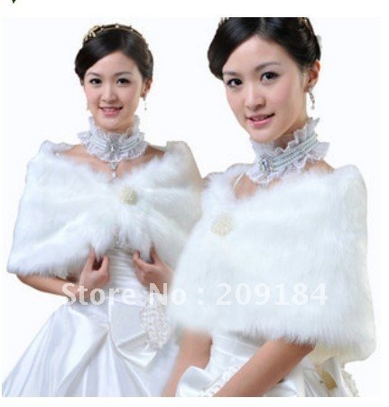Free Shipping Ladies New Fashion Faux Fur Bridal Wraps Shawl ivory Wedding Jacket Gown Cape Accessories WZJ1
