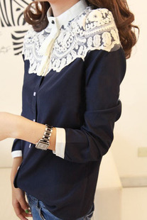 Free shipping ladies Poncho patchwork lace chiffon shirt