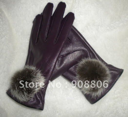 Free Shipping Ladies Pretty Leather Goves winter gloves lined with velvet