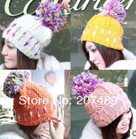 free shipping ladies''s fashion colorful fur ball Leisure Knitted hat Beanie Cap Autumn Spring Winter multi colors option