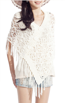 Free shipping ladies' sweaters White sweater cutout cape tassel cloak sk6007 Free shipping ladies' sweaters