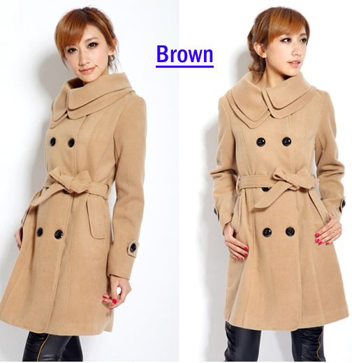 Free shipping ladies wool jacket Slimming trench coat winter outerwear double breasted long overcoat 2012 wholesales