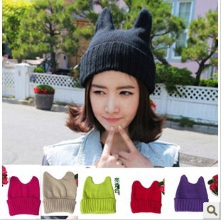 Free shipping lady devil jiao han edition hat knitting hat for a cat ears    mxm001