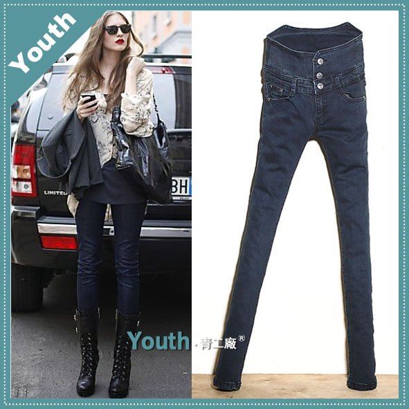 free shipping lady high waist pencil trousers/lady pants/slim jeans/designer brand jeans/denim