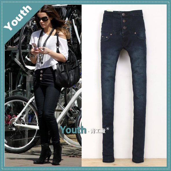 free shipping lady high waist pencil trousers/lady pants/slim jeans/designer brand jeans/denim