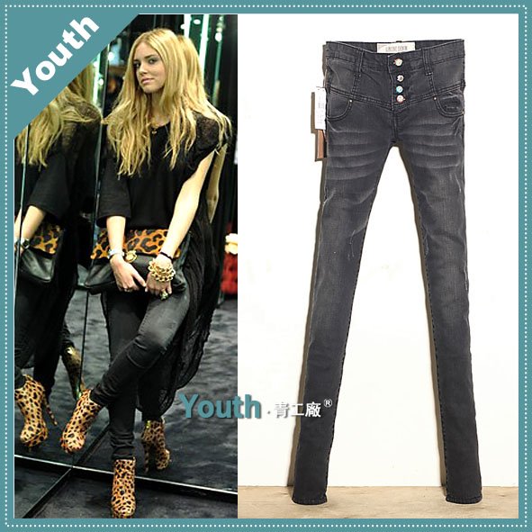 free shipping lady mid waist pencil trousers/lady pants/slim jeans/designer brand jeans/denim