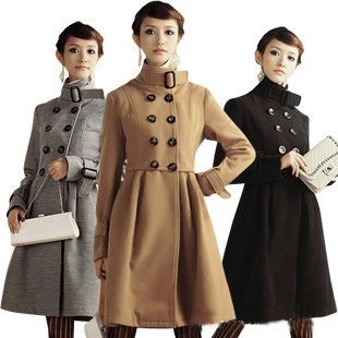 Free Shipping Lady's Double Breaste Women's Winter Outerwear Korean Style Woolen Coat BLACK GRAY CAMEL EY-31