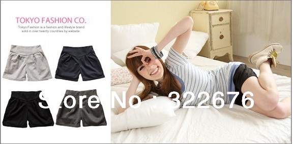 Free Shipping Lady's Fashionable Casual Style  All Match Seven-inch Short Cotton Pants Light Grey/ Black O12052007/O12052007-2