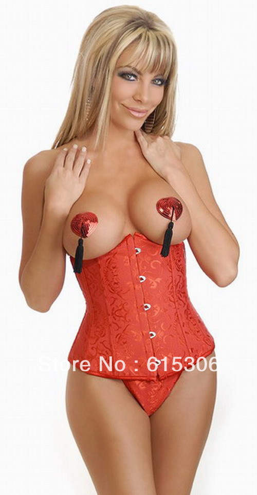 Free shipping  Lady's Plus Size Red Brocade Underbust Sexy Corset Size S- XL