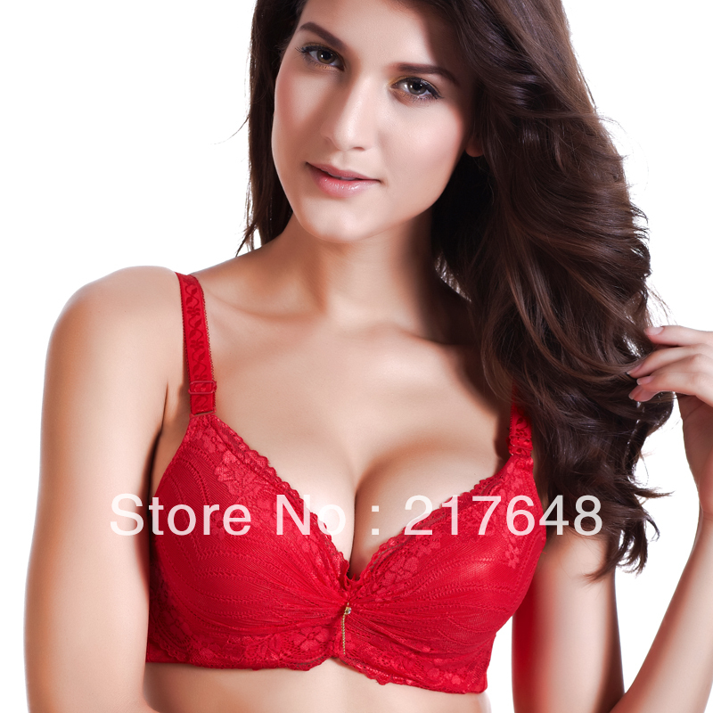 Free Shipping Lady's Red Bra Married Bride Women's Lace Sexy Push Up Bra Underwear