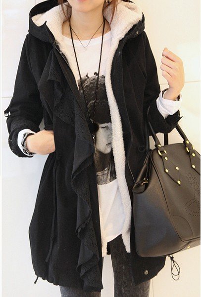 free shipping ! Lady's upset han the lambs wool mid-length style quilted jacket