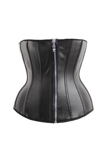 Free Shipping! Lady sexy corset,Black Leather underbust,LB4447 Strapless zipper front ,supreme Waist trimmer