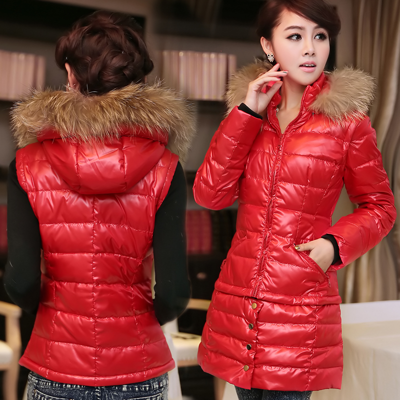 Free Shipping Ladypope 2012 medium-long down coat female glossy fur collar overcoat outerwear LDX