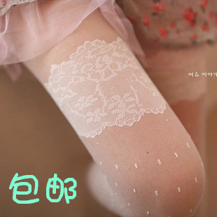 free shipping LANGSHA ultra-thin lace step meat sexy pantyhose black and white dot stockings