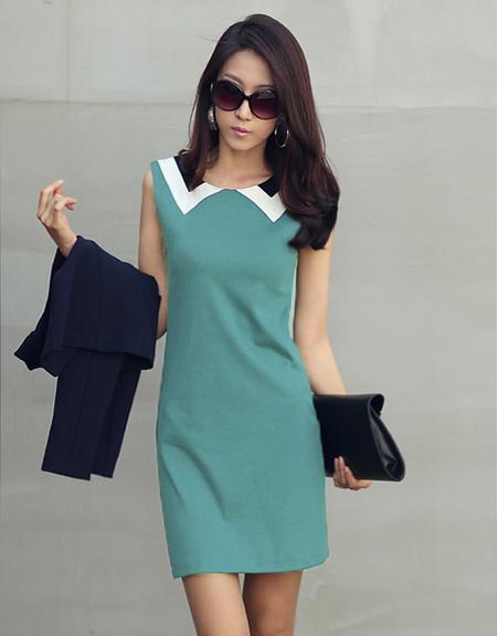 Free Shipping Lapel bottoming Hot Slim package hip blue mint green chiffon dress chiffon emerald dress FD00153