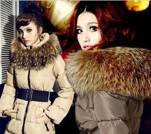 Free shipping- large fur collar slim thickening medium-long down coat women's winter coat