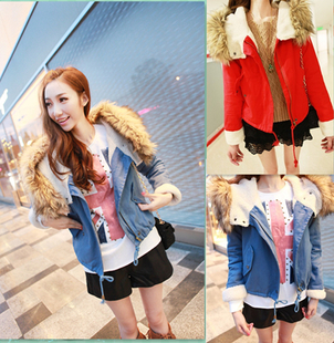 Free shipping Large plush edge ultra high berber fleece cotton-padded jacket