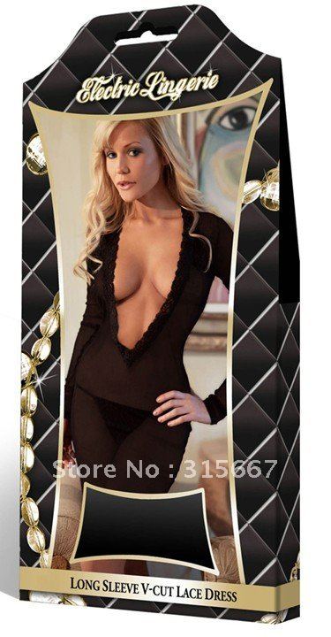 free shipping lastest model Sexy lingeries,Long sleeve V-cut lace dress L411