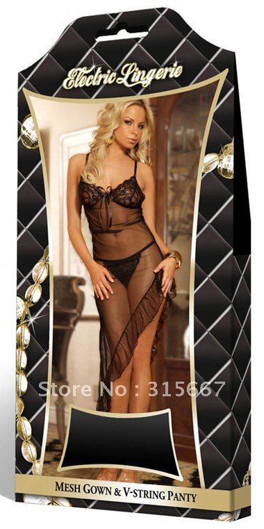 free shipping lastest model Sexy lingeries,Mesh gown&V-string panty L416