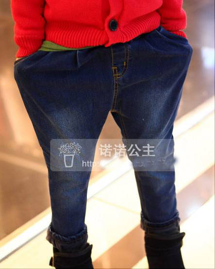 Free shipping Latest arrival children warm jeans, elastic waist plus velvet harem pants blue 5 pcs/lot
