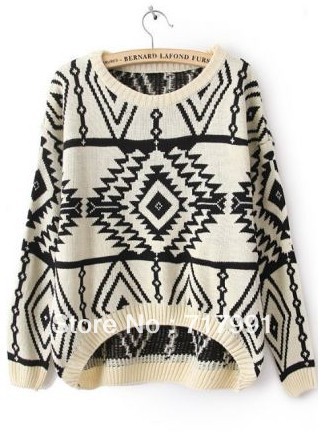 Free Shipping  Latest  Lady's Geometric Print Plain Apricot Cotton Full sleeve Mini Sweaters High Quality sweater12111508