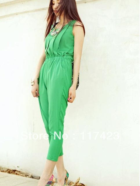 Free Shipping Latex Women's Chiffon  Bodysuits Fashion Ladies' Casual Rompers Shrink Waist Catsuits Three Colors Size-S-L S352