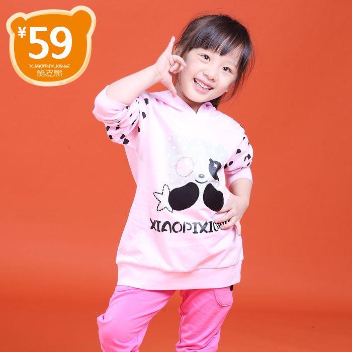 Free shipping Leather children's clothing child 100% cotton sweatshirt female child spring and autumn with a hood powder red dot