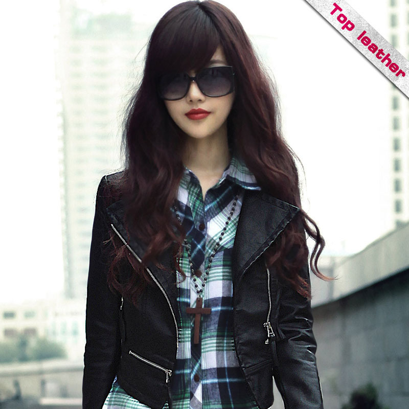 free shipping Leather clothing 2012 outerwear motorcycle short design small leather clothing women's short jacket 1f1106b