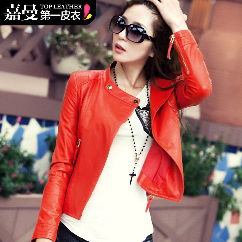 free shipping Leather clothing 2012 outerwear short design slim candy color sweet elegant small leather clothing 5202