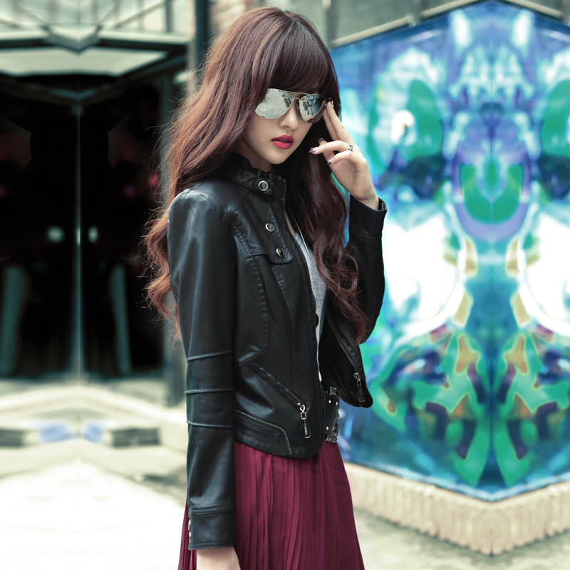 free shipping Leather clothing 2012 outerwear short design slim small leather clothing women outerwear jacket 1g1239