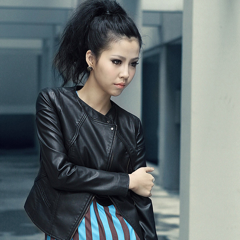 Free Shipping Leather clothing 2013 spring  motorcycle short design slim PU   female jacket 6016