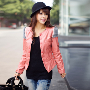 Free shipping Leather clothing outerwear female 2012 slim genuine leather o-neck autumn and winter short design coat