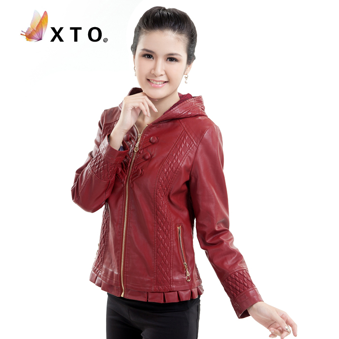 free shipping Leather clothing women's with a hood women's leather clothing short design slim jacket short jacket