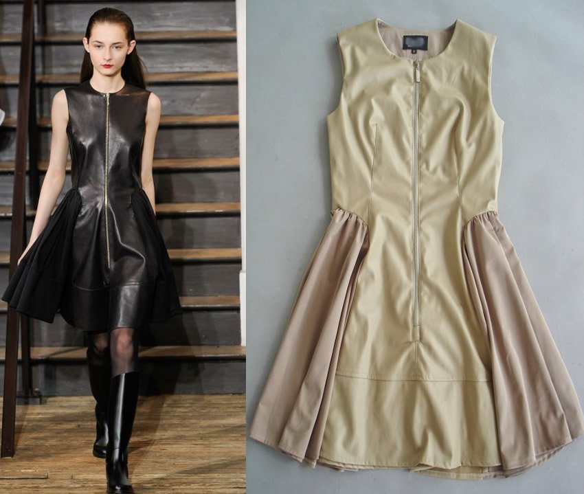 Free shipping Leather dress top fashion couture vintage evening black dresses