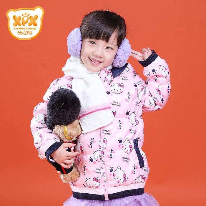 Free shipping Leather female child short design down coat thickening cartoon outerwear thermal down coat
