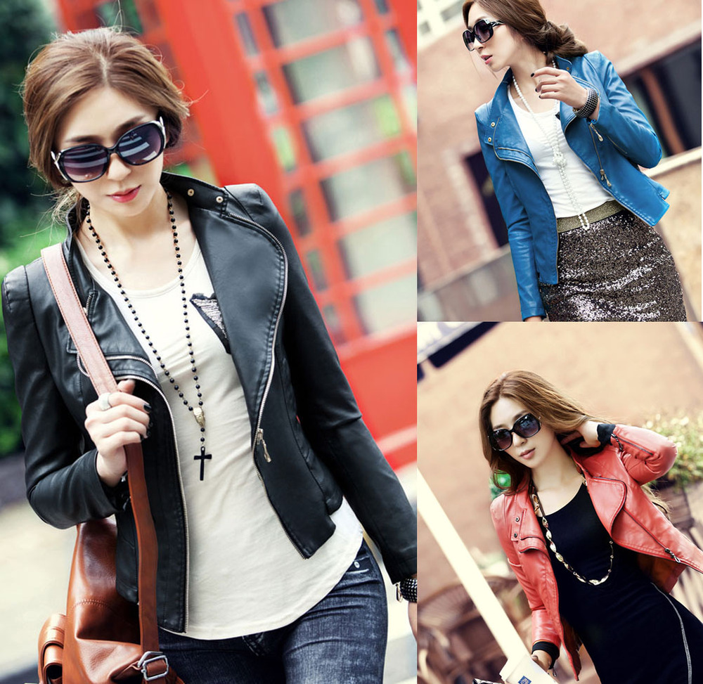 Free shipping Leather jacket women coat 2013 spring motorcycle short design slim PU clothing  women's short jacket