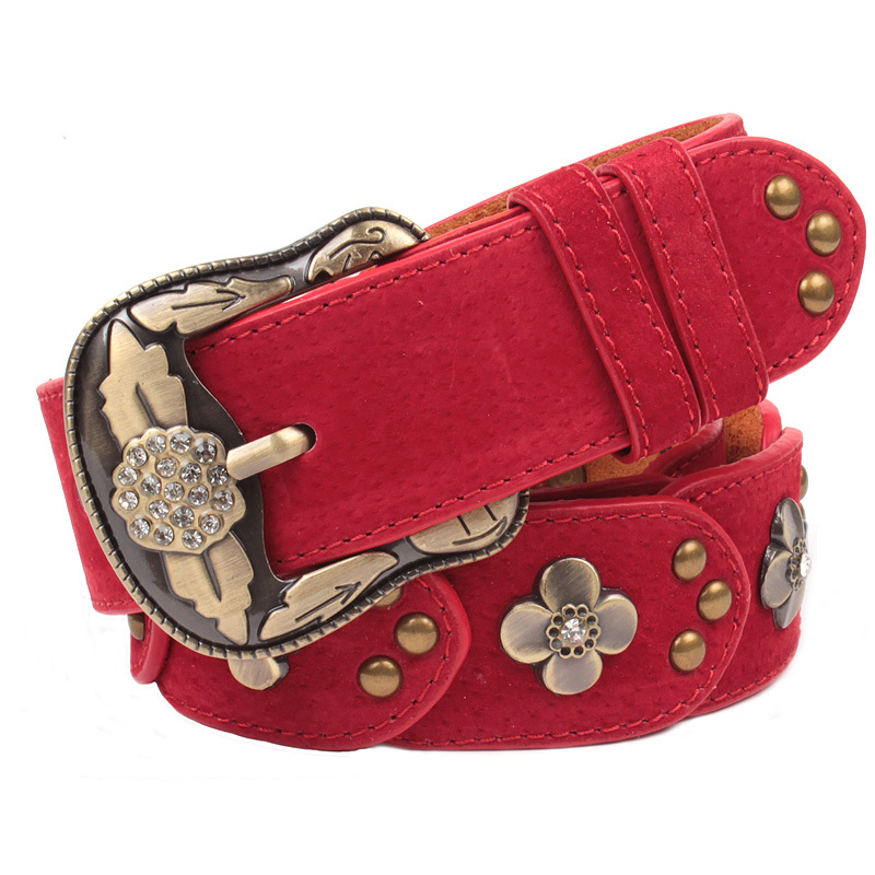 Free shipping, leather national trend belt female strap fashion all-match crystal diamond flower vintage elegant pin buckle