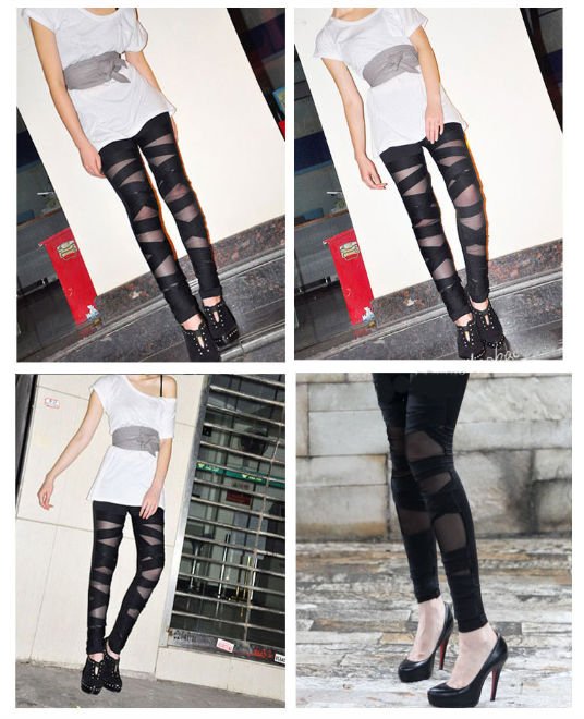 free shipping leather regular broken hole trousers pants leggings, sexy lady underpants(65%ACRLY +35% POLYESTER )