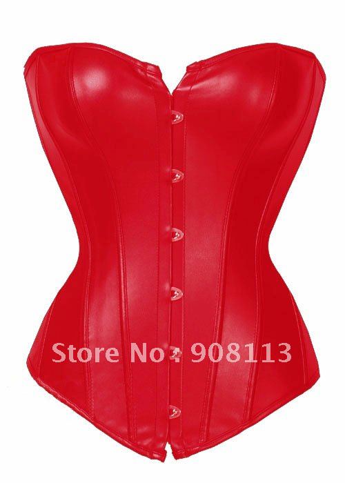 Free shipping Leather Strapless Corset body lift shaper Sexy Lingerie Leather Lingerie Red&Black