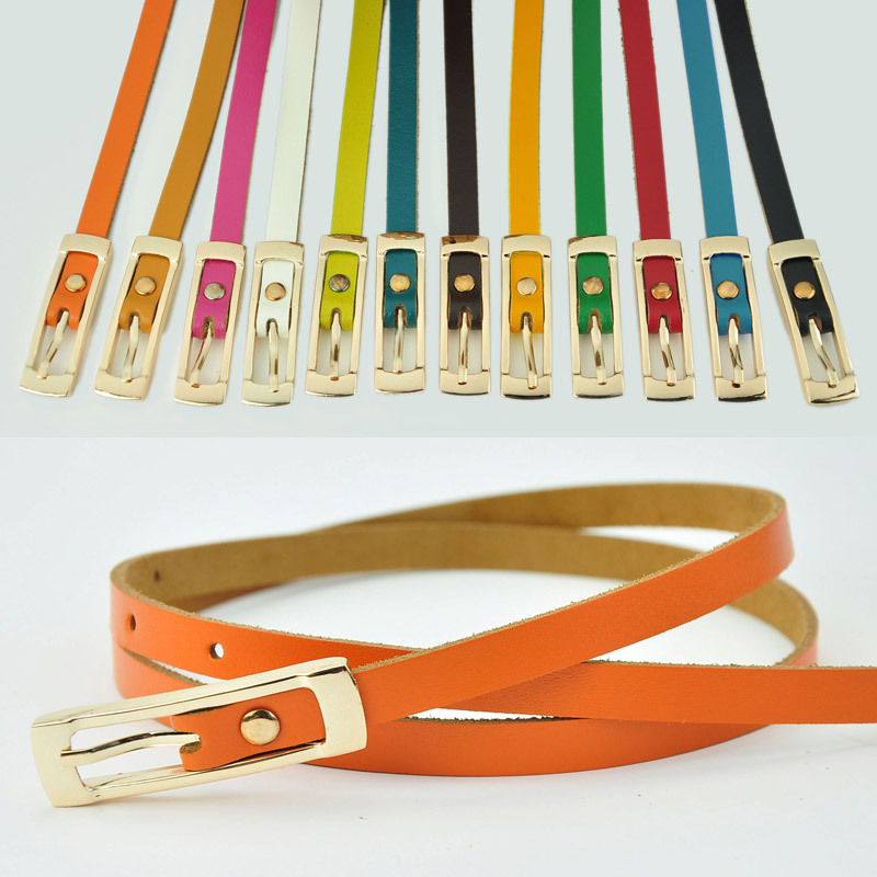 free shipping Leather sweet candy color all-match thin belt brief euchromatin buckle tieclasps ultrafine women's belt