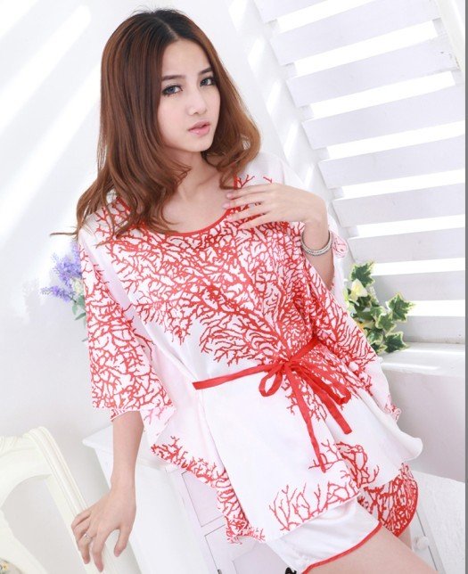 Free shipping Leisure wear pajamas female summer sleep skirt simulation silk pajamas women sex