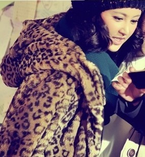 free shipping Leopard print cat ears zipper leopard print outerwear