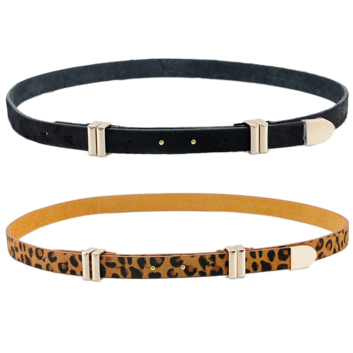 Free Shipping Leopard print genuine leather horse hair elegant women's thin belt brief buckle ol women's strap