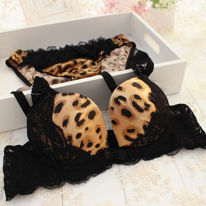 free shipping! Leopard print underwear sexy lace bra adjustable bra push up underwear bra set