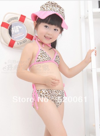 Free shipping~Lepoard pink dot swimsuit, kid swimsuit and swimsuit baby, black color,2T~6T, baby clothing, Bikini swimwear girl