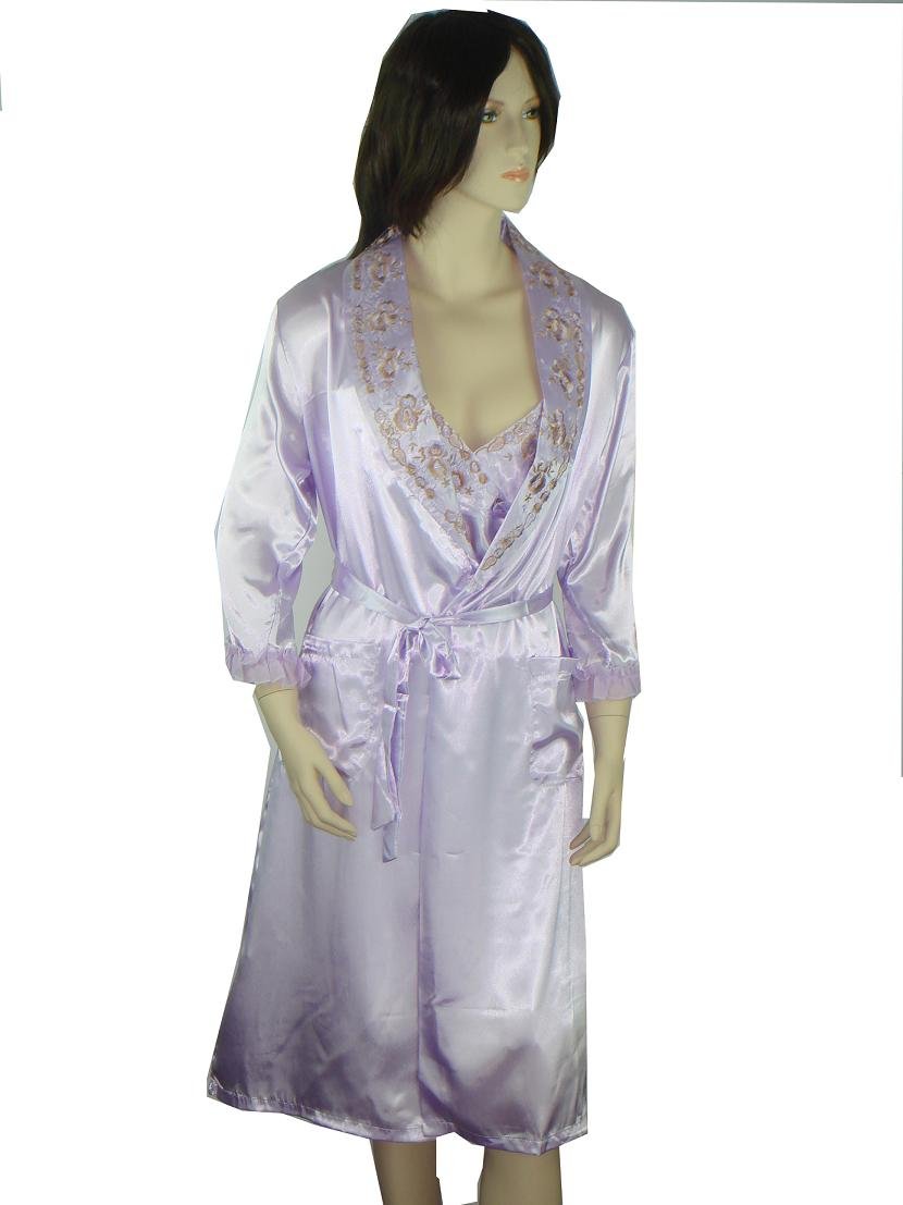 Free Shipping Light Purple Women's 2pc Nightwear Robe Silk Polyester Bath Gown Wholesale Retail S M L XL S0043