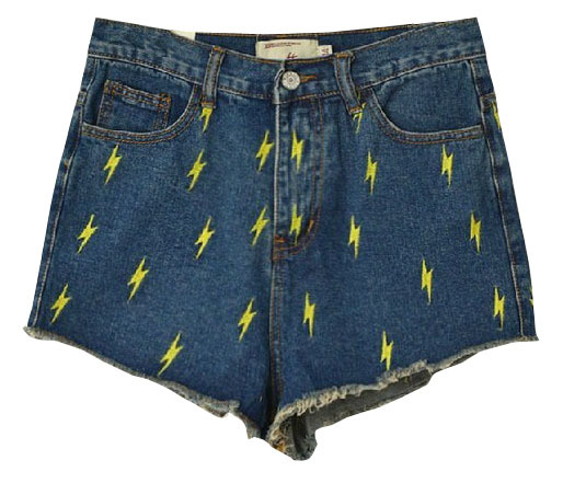 Free Shipping Lightning pattern printing denim shorts FM130012