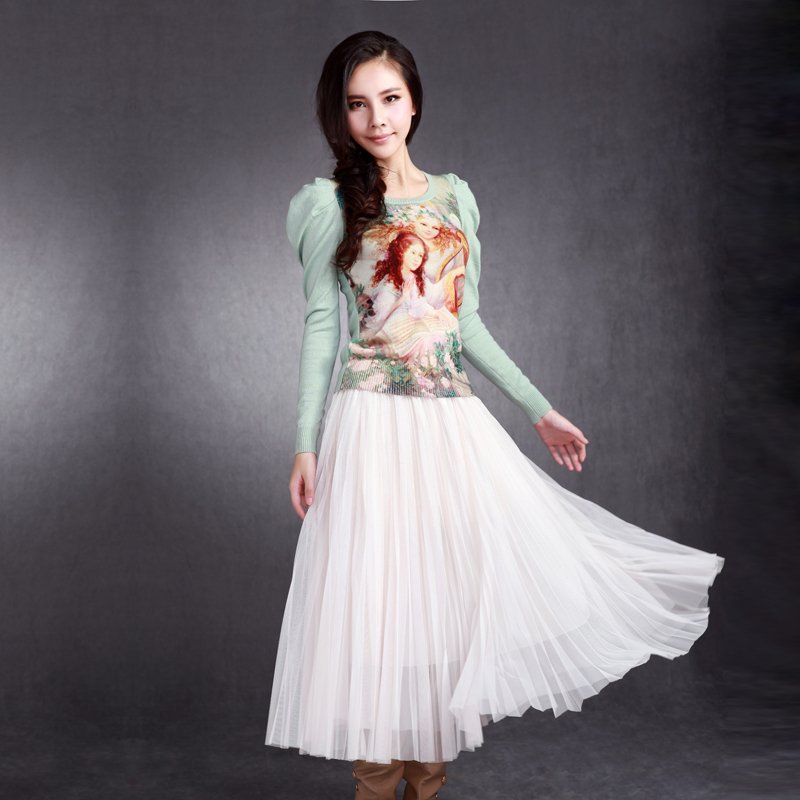 Free shipping Limited edition high quality digital print slim puff long-sleeve full sweater y7026
