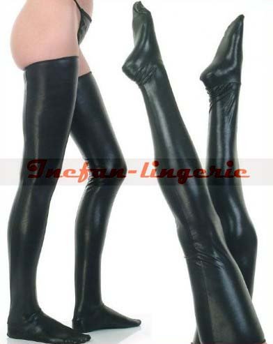 Free shipping lingerie,Sexy Lingerie Blk Faux Leather WetLook Vinyl Fetish Stockings #2104